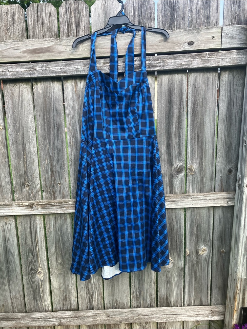 Blue and Black Plaid Casual Sundress with Adjustable Straps
